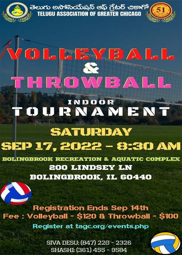 TAGC Volleyball & Throw Ball Indoor Tournament on Sept 17