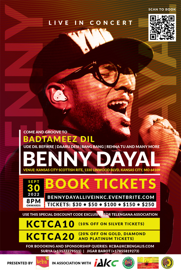 Benny Dayal Musical Concert on Sept 30th at Kansas City Scottish Rite