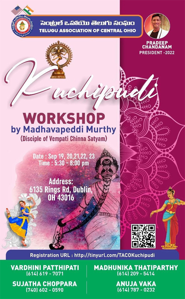 TACO Kuchipudi Workshop from Sept 19 to 23