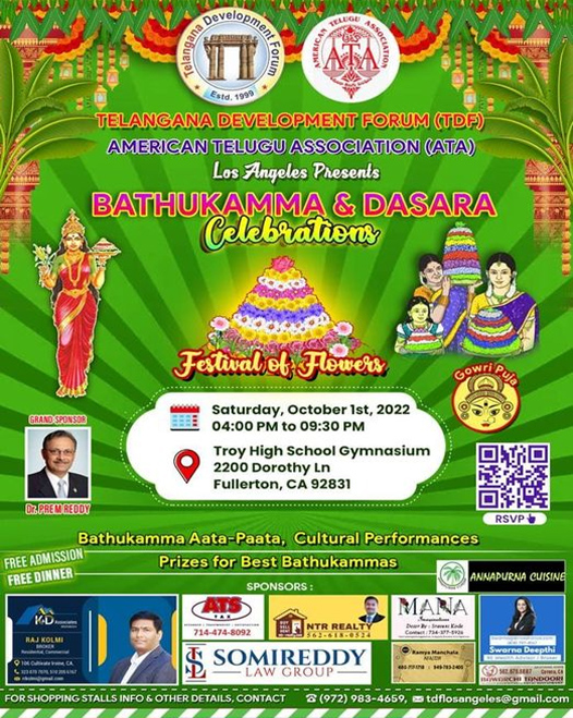 TDF & ATA Los Angeles Presents Bathukamma & Dasara Celebrations