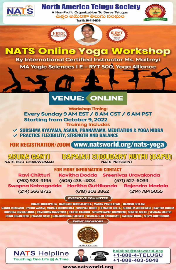 NATS Online Yoga Workshop on Oct 09