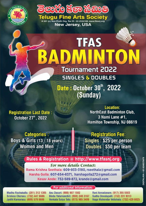 TFAS – Badminton Tournament on Oct 30