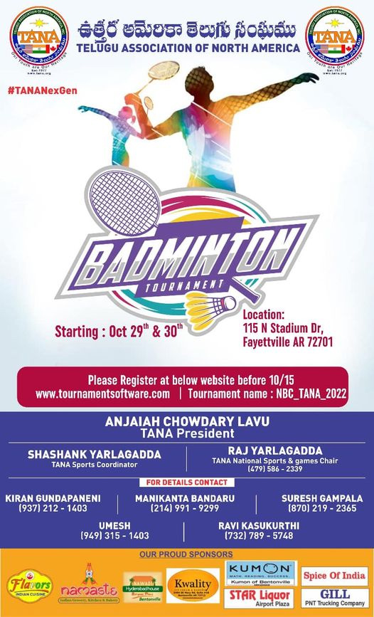 TANA Badminton Tournament on October 29 & 30, 2022