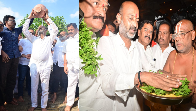 ఎమ్మెల్యేల కొనుగోలుతో సంబంధం లేదని తడిబట్టలతో ప్రమాణం చేసిన బండి సంజయ్