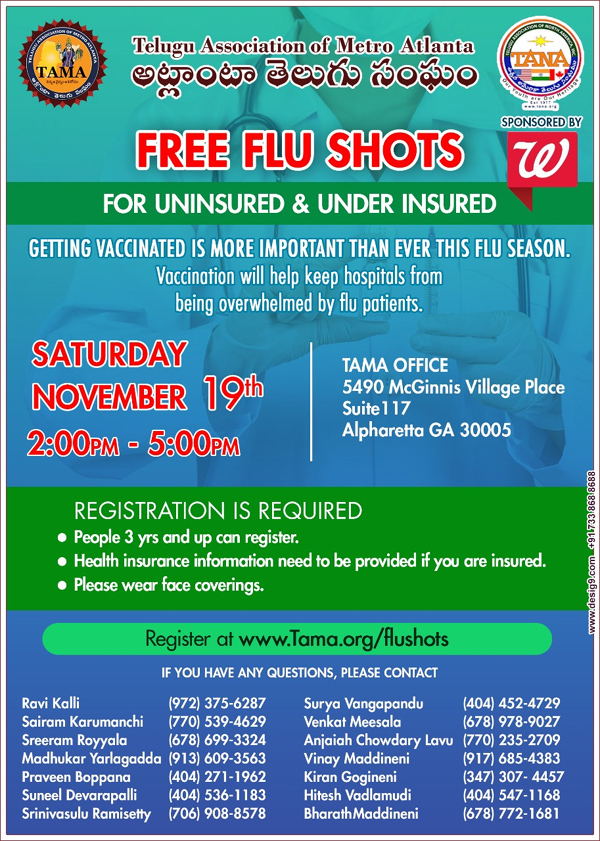 TAMA TANA Free Flu Shots for Uninsured & under Insured