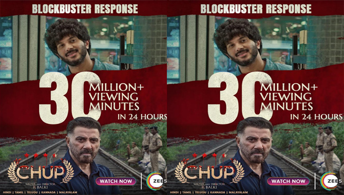 24 గంటల్లో 30 మిలియన్ మినిట్స్ వ్యూయింగ్ మినిట్స్ సాధించిన మిస్టీరియ‌స్ డార్క్ థ్రిల్ల‌ర్ ‘చుప్: రివేంజ్ ఆఫ్ ది ఆర్టిస్ట్‌’