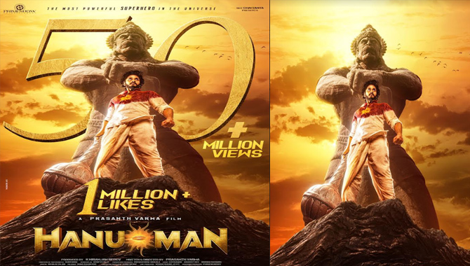 50+ మిలియన్స్ వ్యూస్, 1+ మిలియన్ లైక్స్ ని క్రాస్ చేసి సెన్సేషన్ క్రియేట్ చేసిన  ‘హను-మాన్’ టీజర్