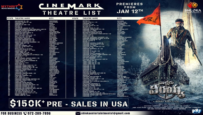 Waltair Veerayya Movie USA Theaters List Waltair Veerayya Movie Usa Theaters List