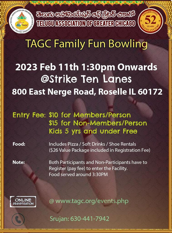 TAGC Family Fun Bowling Event on 11 Feb 2023