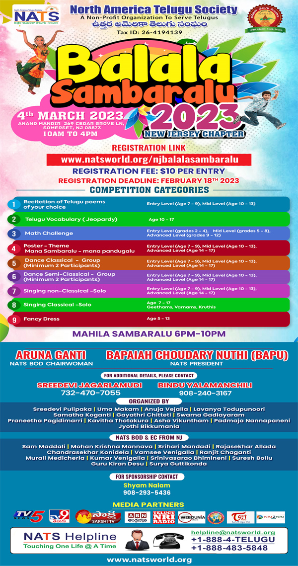 NATS NJ Events – Balala Sambaralu – Kids Competitions @ Somerset, NJ
