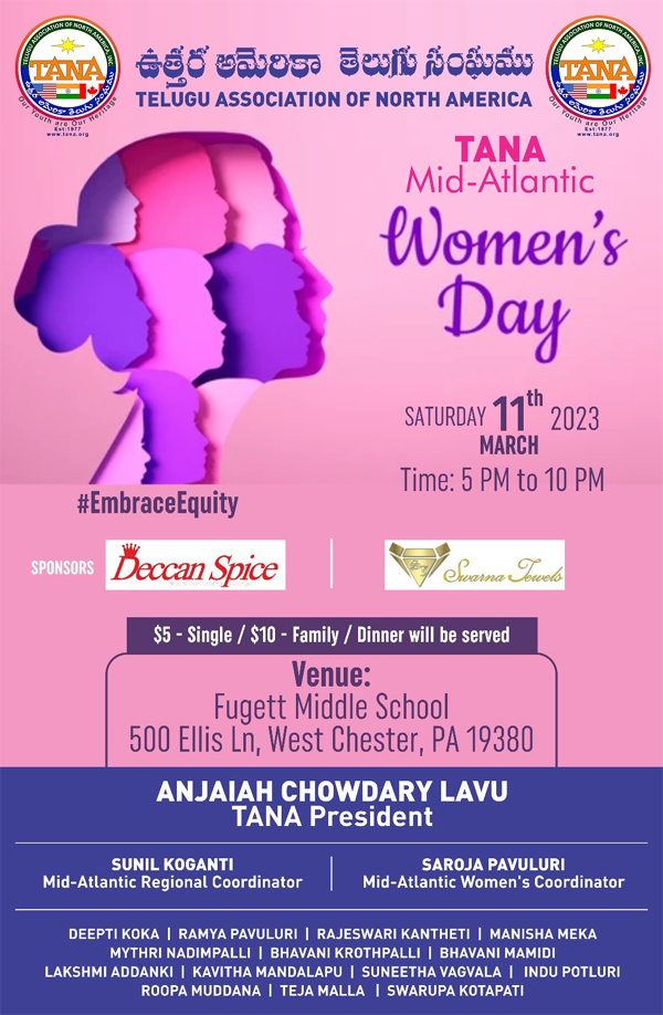 TANA Mid-Atlantic Region will be celebrating Women’s Day on March 11