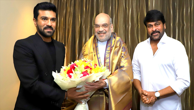 అమిత్ షాను కలిసిన చిరంజీవి, రామ్‌చరణ్‌
