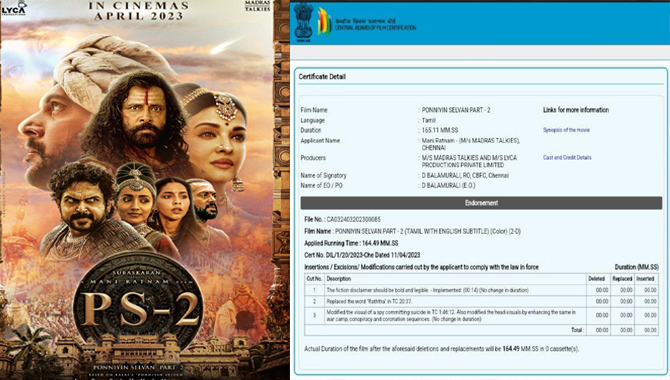 Ponniyin Selvan 2 Censored ‘UA’ with running time more than 2 hours!!