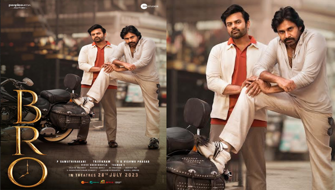 Pawan Kalyan and Sai Dharam Tej’s stylish-combo look from Bro, directed by Samuthirakani, launched