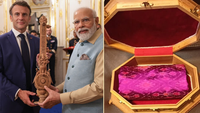 ఫ్రాన్స్ ప్రథమ మహిళకు పోచంపల్లి ఇకత్ చీర