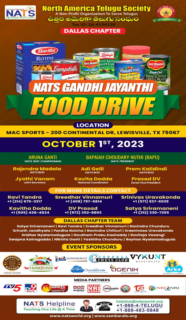 NATS Gandhi Jayanti Food Drive on Oct 1