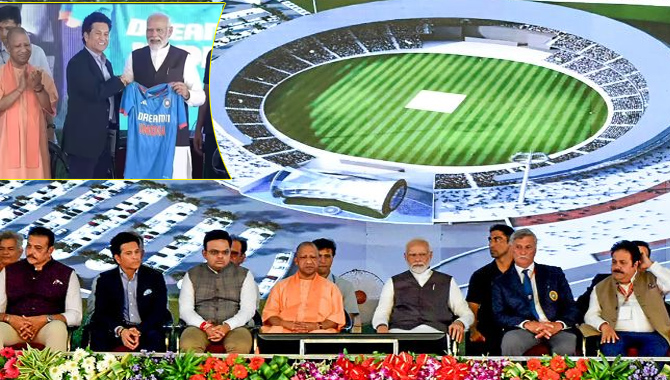 అంతర్జాతీయ క్రికెట్ స్టేడియానికి మోదీ శంకుస్థాపన