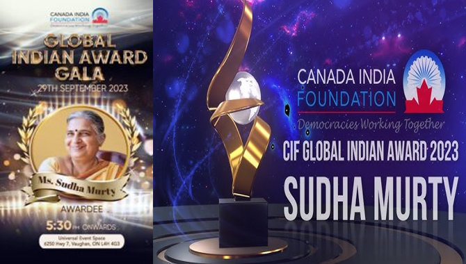 సుధామూర్తికి గ్లోబల్ ఇండియన్ అవార్డు