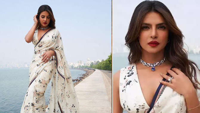 తెల్లని చీరలో ప్రియాంక అందాలు