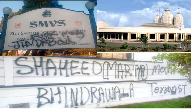 అమెరికాలో ఖలిస్థానీల దుశ్చర్య.. స్వామీ నారాయణ్ టెంపుల్ గోడలపై అభ్యంతరకర రాతలు