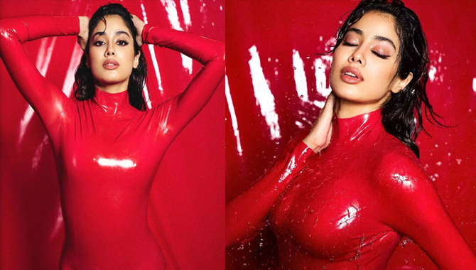 రెడ్ డ్రెస్‌లో జాన్వీ హాట్ లుక్