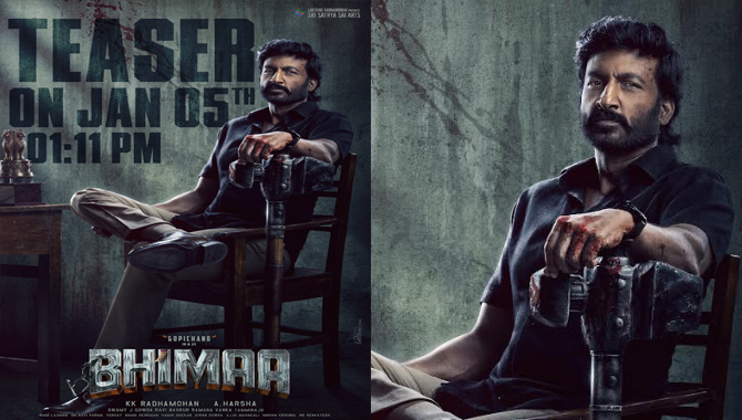 Gopichand, A Harsha, KK Radhamohan, Sri Sathya Sai Arts Bhimaa Teaser On January 5th