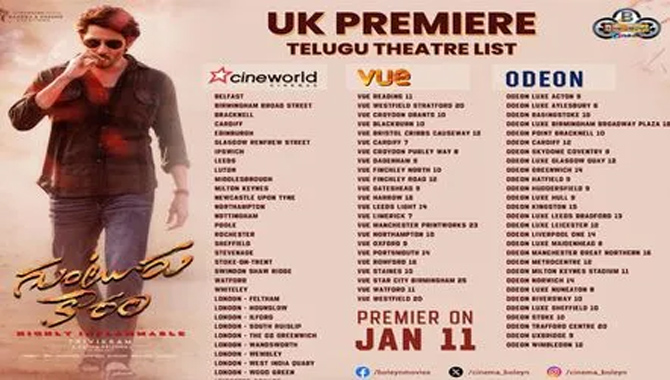 Guntur Kaaram USA Theaters List