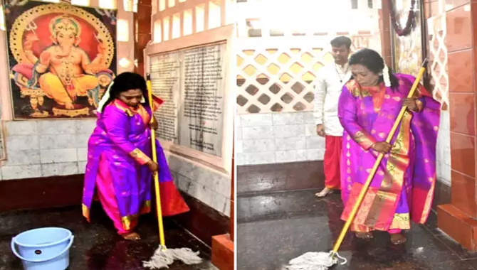 ఖైరతాబాద్ హనుమాన్ ఆలయాన్ని శుభ్రం చేసిన గవర్నర్ తమిళిసై