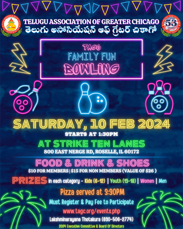 TAGC Family Fun Bowling event-February 10th 2024