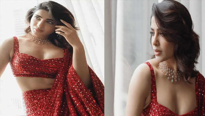 రెడ్ శారీలో మెరిసిపోతున్న స‌మంత‌