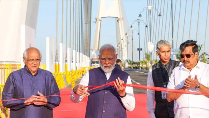 దేశంలోనే అతిపెద్ద తీగలవంతెన ‘సుదర్శన్ సేతు’..