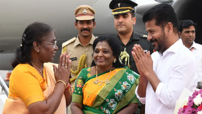 రాష్ట్రపతి ద్రౌపది ముర్ముకు ఘన స్వాగతం