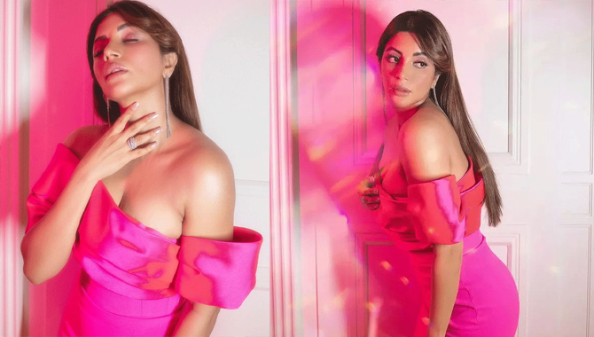 పింక్ డ్రెస్‌లో ఎద అందాలు ఆర‌బోస్తున్న షామా