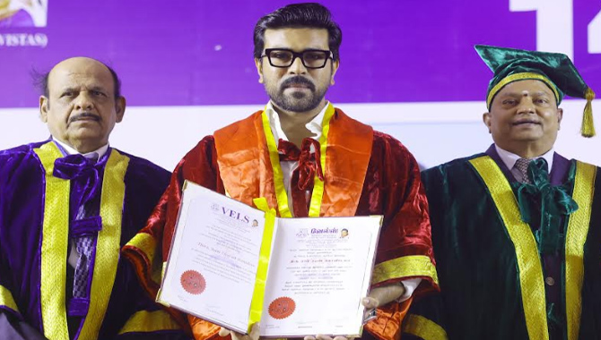 Global Star Ram Charan conferred doctorate by the Prestigious Vels University in Chennai