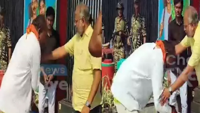 నామినేషన్ లేట్.. అధికారి కాళ్లు పట్టుకున్న అభ్యర్థి