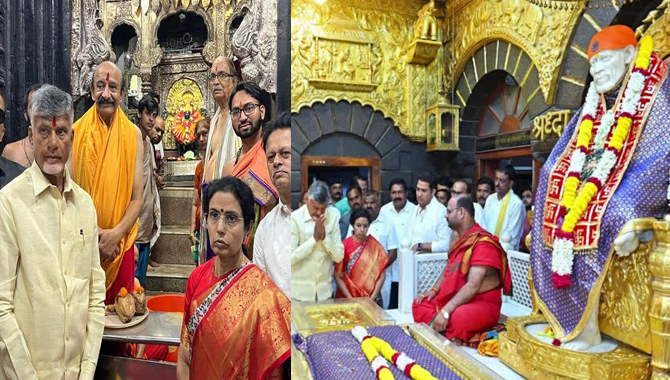 షిర్డి సాయినాధుని సేవలో చంద్రబాబు దంపతులు