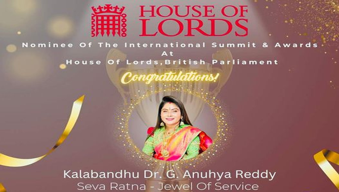 లండన్ పార్లమెంట్ వేదికగా అన్యూహారెడ్డి కి… అరుదైన పురస్కారం లండన్ పార్లమెంట్ వేదికగా అన్యూహారెడ్డి కి… అరుదైన పురస్కారం