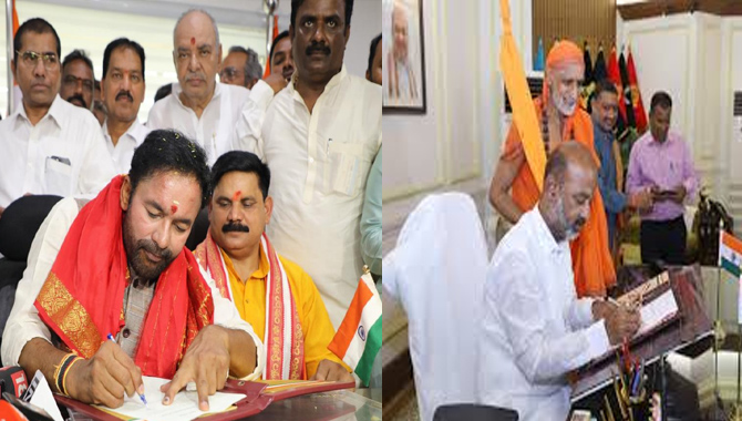కేంద్ర మంత్రులుగా బాధ్యతలు స్వీకరించిన కిషన్  రెడ్డి, బండి సంజయ్