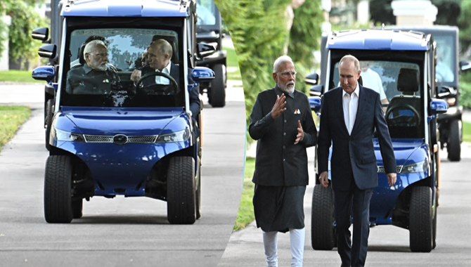 గోల్ఫ్‌ కార్ట్‌ లో మోదీ – పుతిన్‌ షికారు