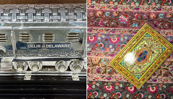 బైడెన్‌కు వెండి రైలు.. జిల్‌కు కశ్మీర్‌ శాలువ